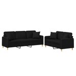 vidaXL Ensemble de canapés 2 Pièces avec coussins noir tissu