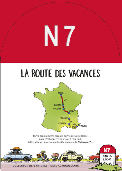 Collector 8 timbres - Nationale 7 - Paris - Lyon - Lettre Verte