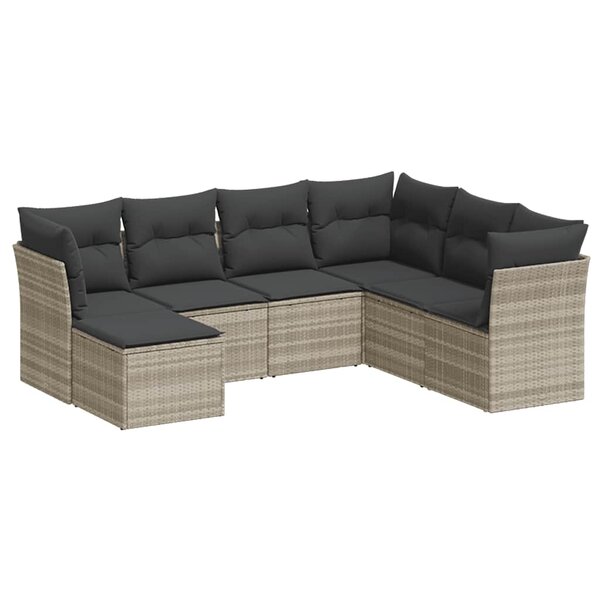 vidaXL Salon de jardin avec coussins 7 Pièces gris clair résine tressée