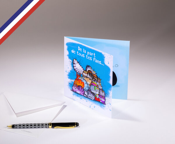 Carte double cha cha cha créée et imprimée en france sur papier certifié pefc - anniversaire de la part de tous