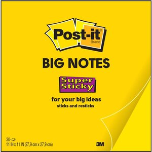 Big Notes Super Sticky, BN11-EU, 30 feuilles, jaune fluo, 27,9 x 27,9 cm (bloc 30 feuilles)