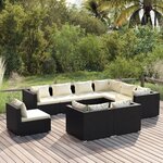 vidaXL Salon de jardin 9 Pièces avec coussins Résine tressée Noir