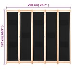 vidaXL Cloison de séparation 5 panneaux Noir 200 x 170 x 4 cm Tissu