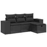 vidaXL Salon de jardin 4 Pièces avec coussins noir résine tressée