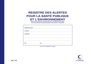 Registre des alertes pour la santé publique et l’environnement 210 x 297 mm 48 Pages ELVE
