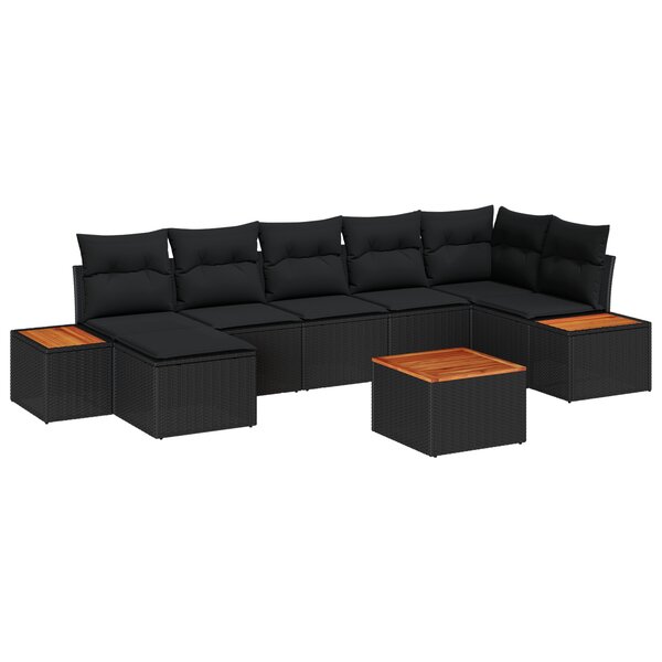 vidaXL Ensemble de canapés de jardin de 8 pièces avec coussins en poly rattan noir