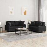 vidaXL Ensemble de canapés 2 Pièces avec coussins noir similicuir