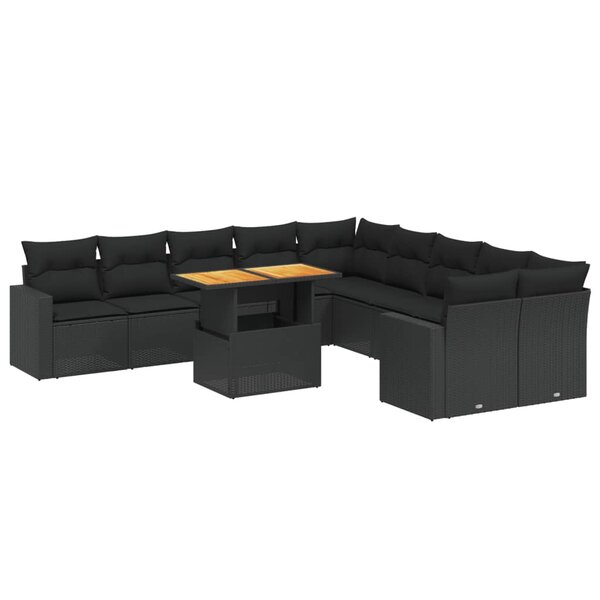 vidaXL Salon de jardin 11 Pièces avec coussins noir résine tressée