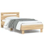 vidaXL Cadre de lit tête de lit et lumières LED chêne sonoma 90x190 cm