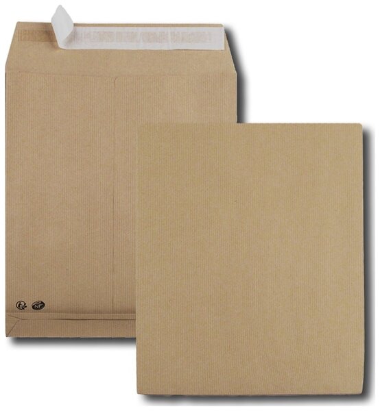 Lot de 250 pochettes à soufflets, C4, 229 x 324 mm, kraft brun avec fenêtre à droite