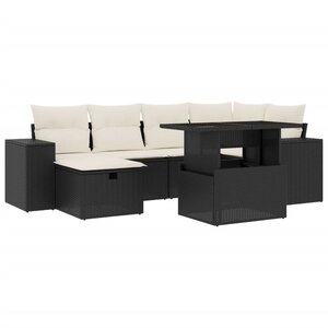 vidaXL Salon de jardin 7 Pièces avec coussins noir résine tressée