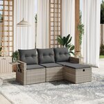 vidaXL Salon de jardin 4 Pièces avec coussins gris clair résine tressée