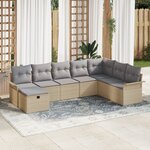 vidaXL Ensemble de Canapé de Jardin 8 Pièces avec Coussins Beige Rotin Synthétique