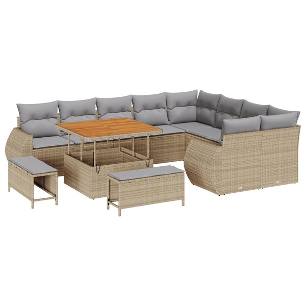 Set de canapé de jardin vidaXL 12 pièces avec coussins beige poly rotin