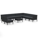 vidaXL Salon de jardin 11 Pièces avec coussins Résine tressée Noir