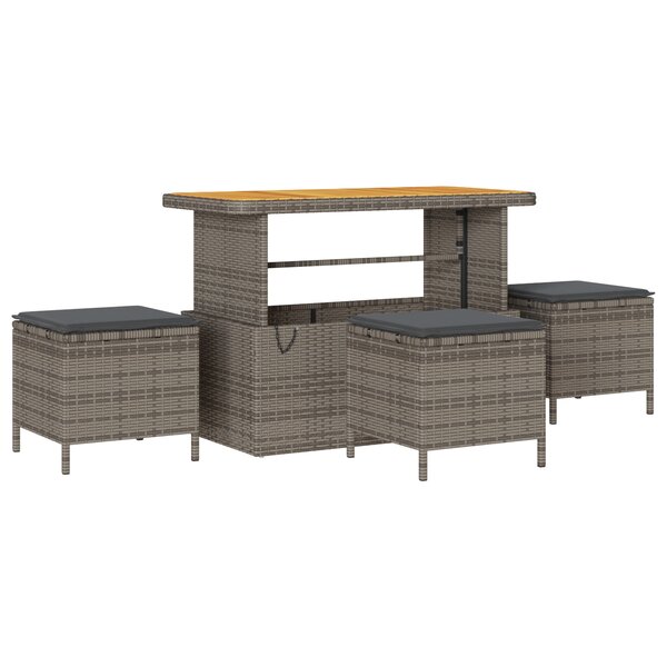 Ensemble de salle à manger de jardin 4 pièces avec coussins gris en poly rotin et acacia