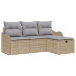 Ensemble de canapé de jardin 4 pièces avec coussins Beige Rotin Poly