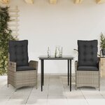 vidaXL Ensemble à manger de jardin 3 Pièces coussins gris résine tressée