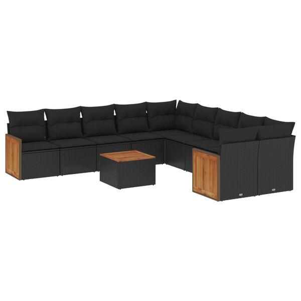 vidaXL Salon de jardin 11 Pièces avec coussins noir résine tressée