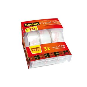 Ruban adhésif Cristal Clear 600, 19mm x7,5m pack de 3 et un dévidoir SCOTCH
