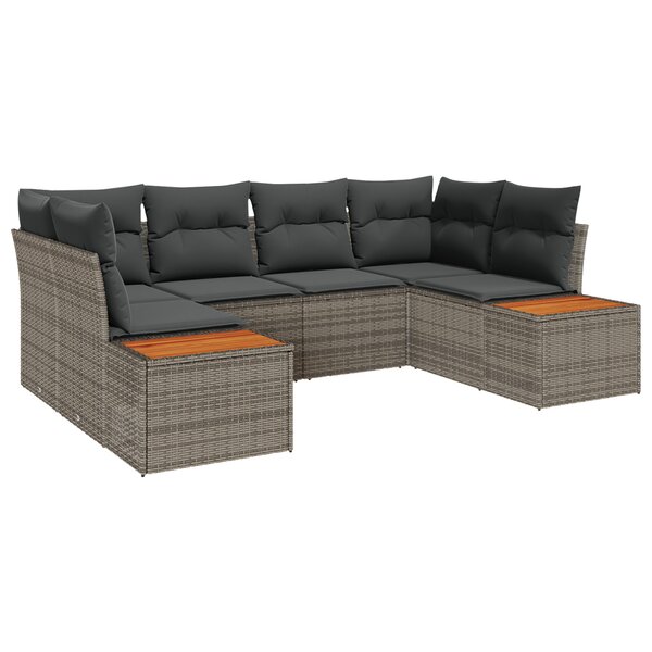 vidaXL Canapé de jardin 6 pièces avec coussins gris rotin poly acacia