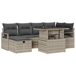 Ensemble de canapés de jardin 7 pièces avec coussins gris clair Poly Rattan
