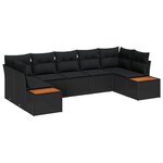 vidaXL Canapé de jardin 7 pièces avec coussins noir poly rotin acacia