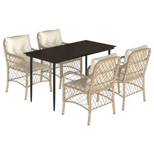 vidaXL Ensemble à manger de jardin avec coussins 5Pièces Beige poly rotin