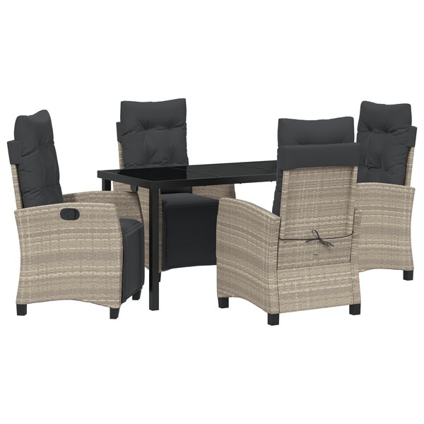 vidaXL Set de jardin de 5 pièces Gris clair Poly Rotin