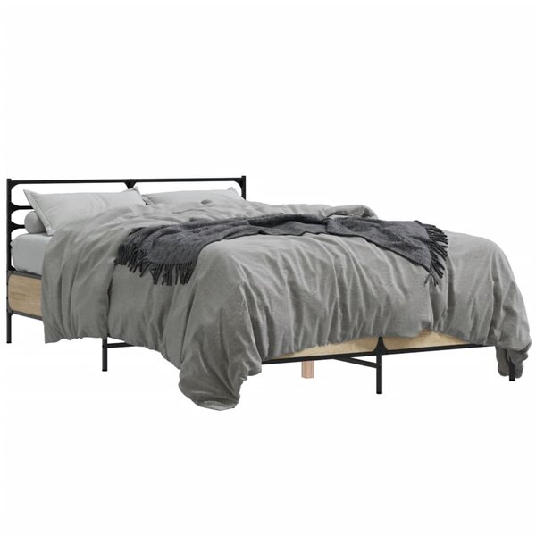 vidaXL Cadre de lit chêne sonoma 140x200 cm bois d'ingénierie et métal