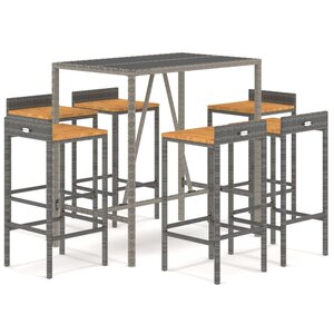 vidaXL Ensemble de bar jardin 7 Pièces gris poly rotin/bois massif acacia