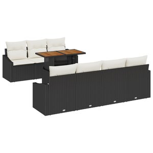 vidaXL Ensemble de salle à manger de jardin 8 pièces avec coussins en rotin poly noir