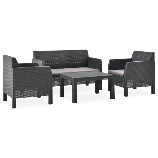 vidaXL Salon de jardin 4 Pièces avec coussins PP Rotin Anthracite