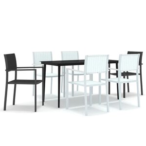vidaXL Ensemble de salle à manger de jardin 7 Pièces Noir et blanc