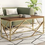 vidaXL Table basse doré acier inoxydable et bois de mélèze massif
