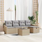 vidaXL Ensemble de Canapé de Jardin 6 Pièces avec Coussins Beige en Rattan Poly