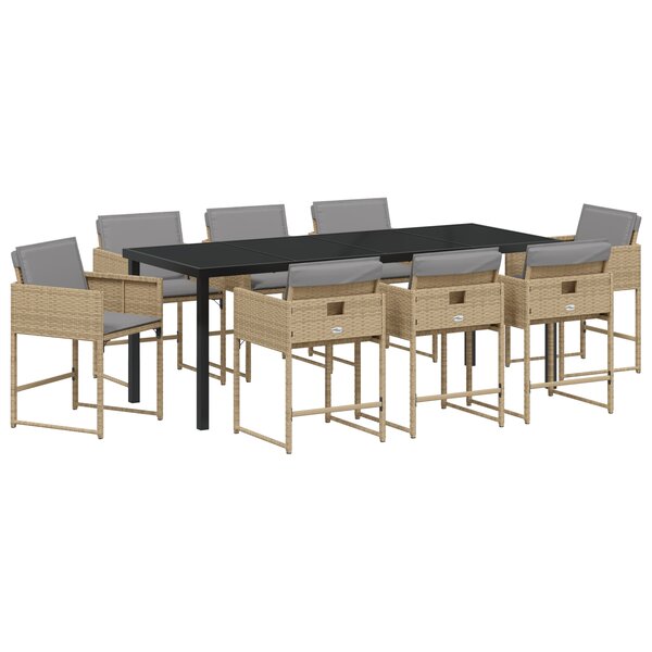 vidaXL Ensemble de salle à manger de jardin 9 pièces avec coussins en rotin poly beige
