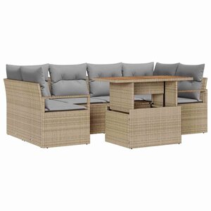 vidaXL Ensemble de canapé de jardin 7 Pièces Beige Poly rotin