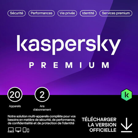 Kaspersky Premium - Licence 2 ans - 20 appareils - A télécharger