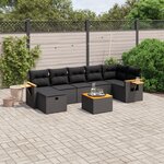 vidaXL Salon de jardin 8 Pièces avec coussins noir résine tressée