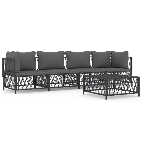 vidaXL Salon de jardin avec coussins 5 Pièces anthracite acier
