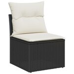 Ensemble de Canapé de Jardin 9 Pièces avec Coussins Noir Rotin Poly Acacia