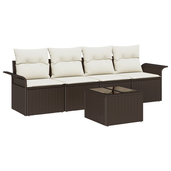 vidaXL Ensemble de canapé de jardin 5 pièces avec coussins en rattan poly marron