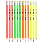 Boîte 12 crayons graphite hb corps triangulaire couleur néon bout gomme deli