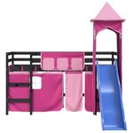 vidaXL Lit mezzanine enfants avec tour rose 90x190 cm bois pin massif