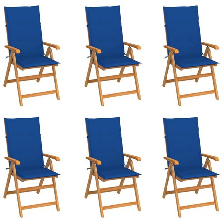 vidaXL Chaises de jardin lot de 6 avec coussins bleu royal Bois teck