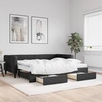 vidaXL Lit de jour avec gigogne et tiroirs noir 90x190 cm tissu