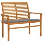 vidaXL Banc de jardin avec coussin gris 112 cm Bois de teck massif