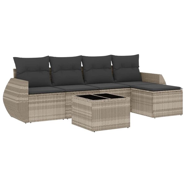 vidaXL Salon de jardin 6 Pièces avec coussins gris clair résine tressée
