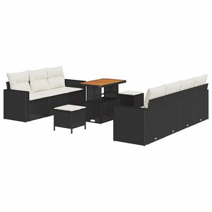 vidaXL Ensemble de canapé de jardin avec coussin 10 Pièces Noir et crème